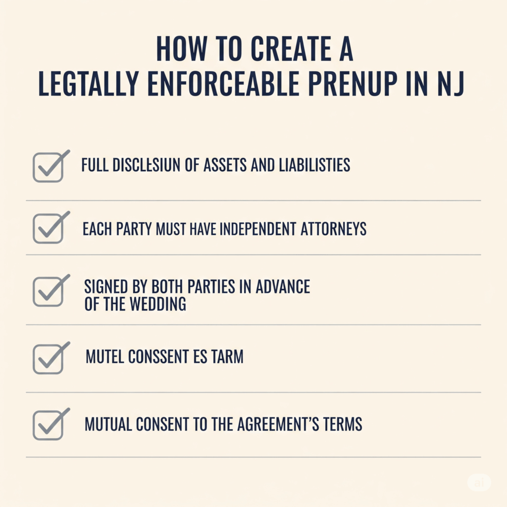 A clear guide to what makes a prenuptial agreement legally valid in New Jersey. Checklist of enforceable prenup requirements in New Jersey